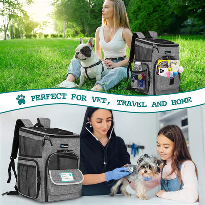 Dog Backpack Carrier, Airline Approved Cat Backpacks for Carrying Small Large Cats, Pet Carrier Back Pack, Ventilated Soft Sided Dog Cat Bookbag for Travel, Hiking, Camping, Heather Gray