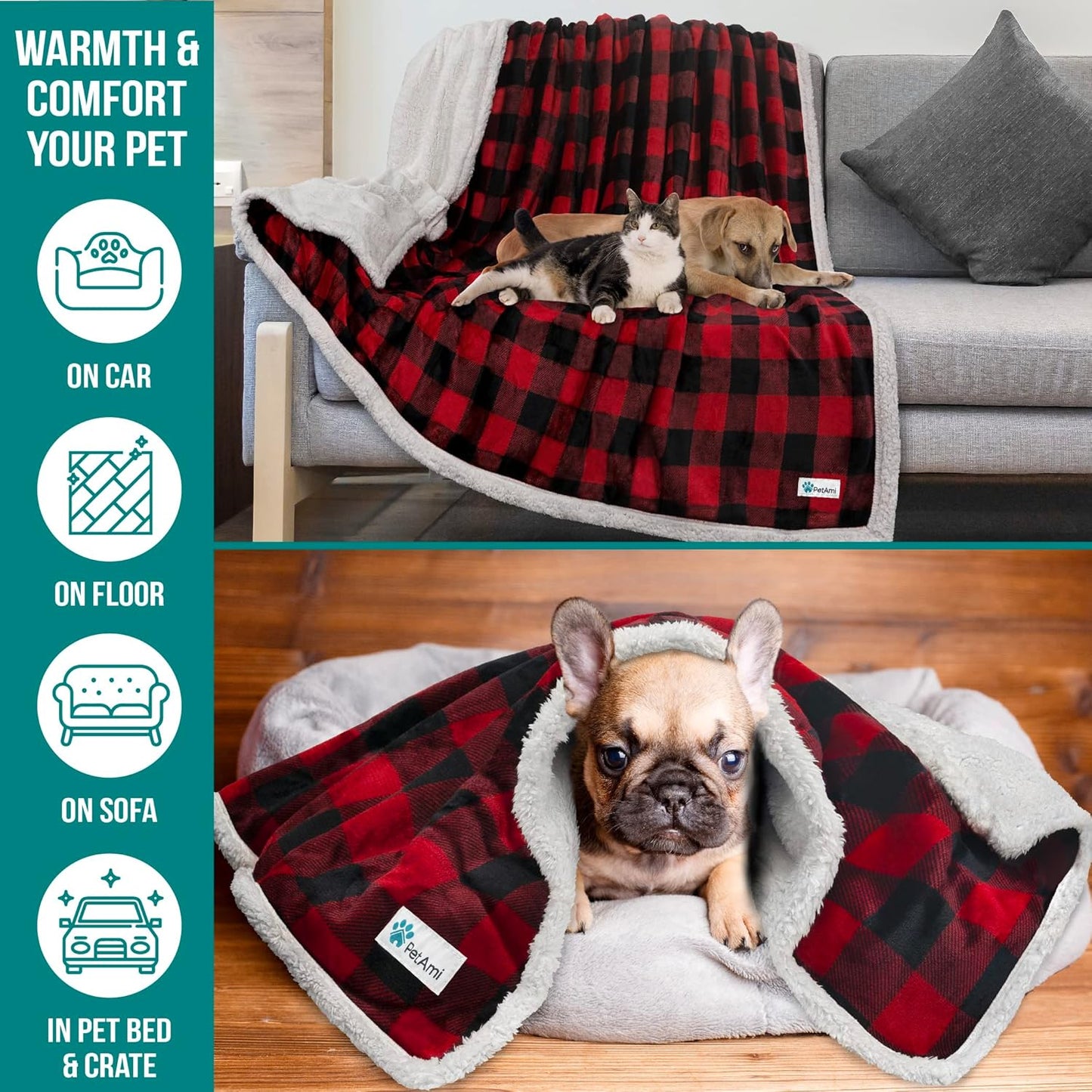 Dog Blanket, Sherpa Dog Blanket | Plush, Reversible, Warm Pet Blanket for Dog Bed, Couch, Sofa, Car