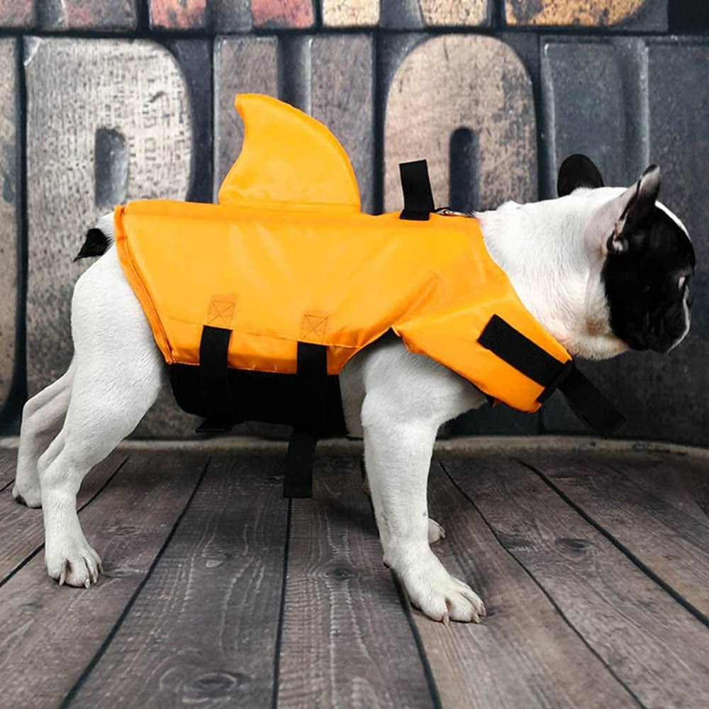 Dog Life Jacket- Preserver with Adjustable Belt, Pet Swimming Shark Jacket for Short Nose Dog (Pug,Bulldog,Poodle,Bull Terrier,Labrador)